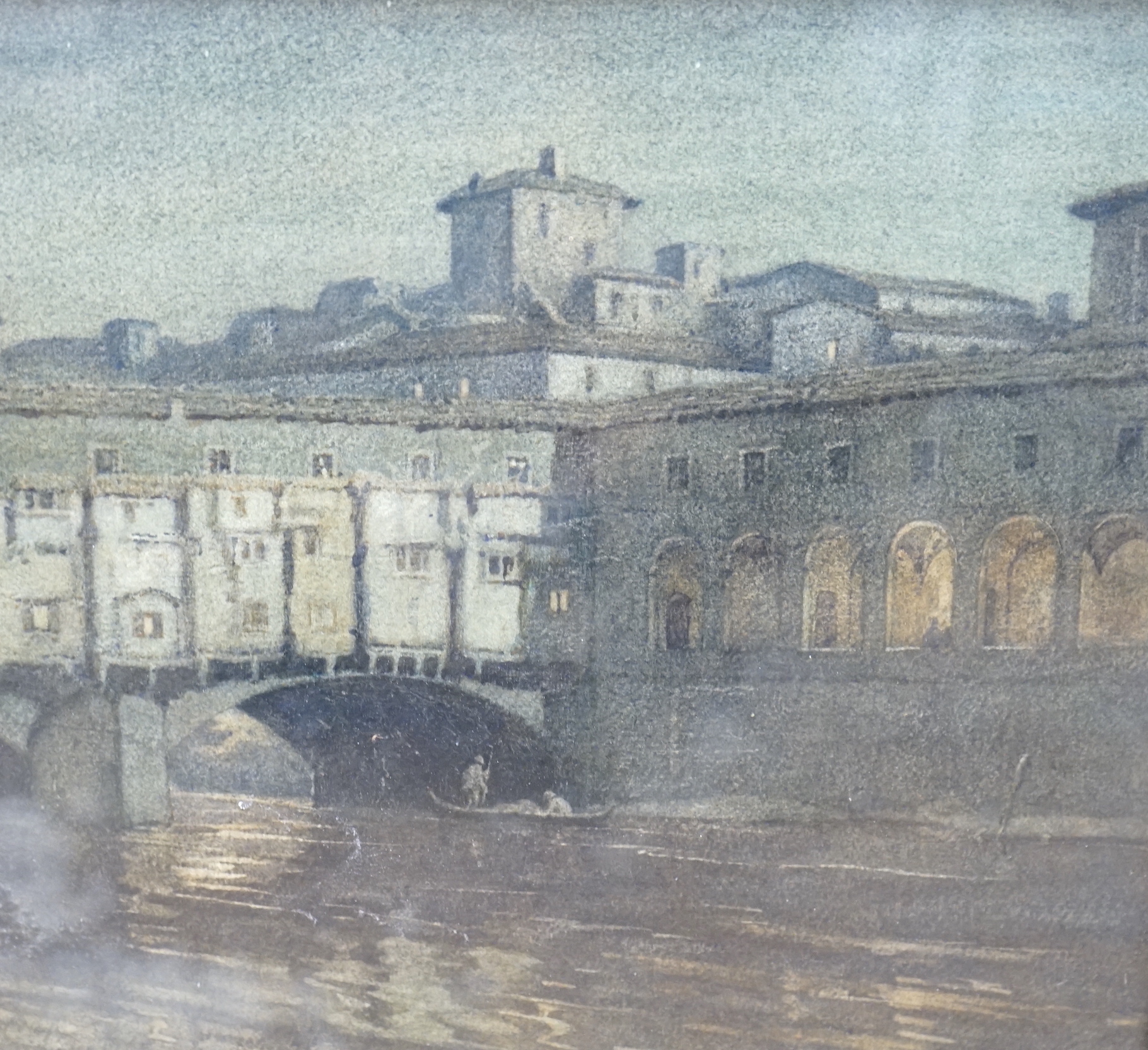 English School, watercolour, 'Ponte Vecchio, Florence, indistinctly signed, inscribed verso, 32 x 35cm